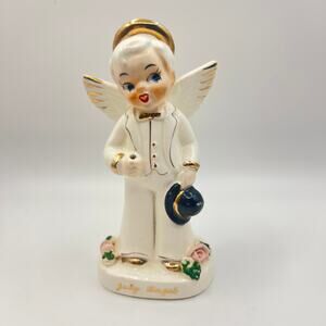 Vintage 50s Norcrest Japan July Boy Birthday Angel Figurine Flower Holder
